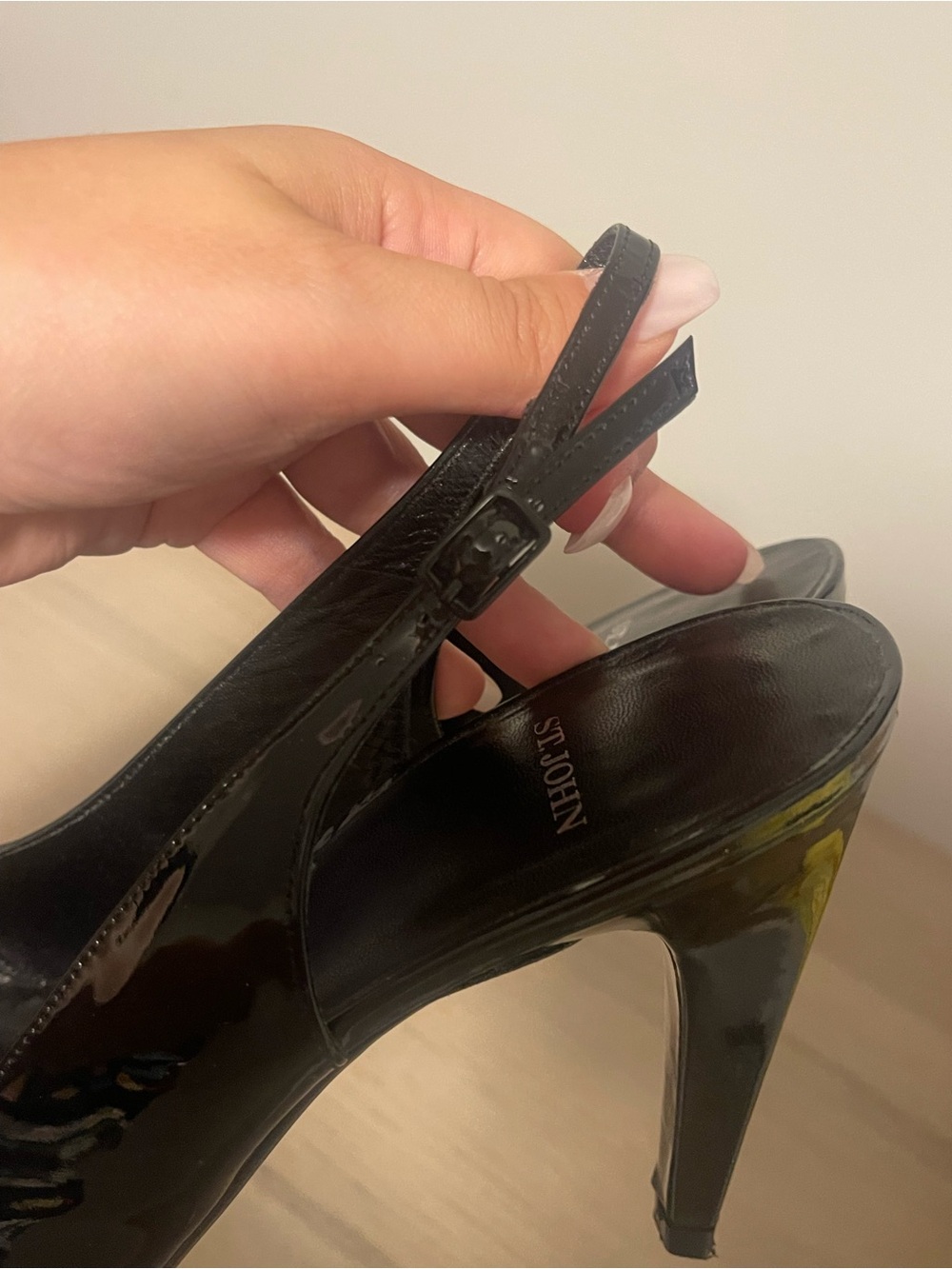 ST. JOHN | Patent Leather Peep Toe Slingback Heels Made in Spain Sz 9.5 - Picture 6 of 10
